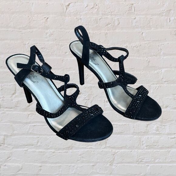 EUC Madeline Stuart 4" Black Strappy Beaded/Gem Heel-Sandal Size 7M - Picture 16 of 16